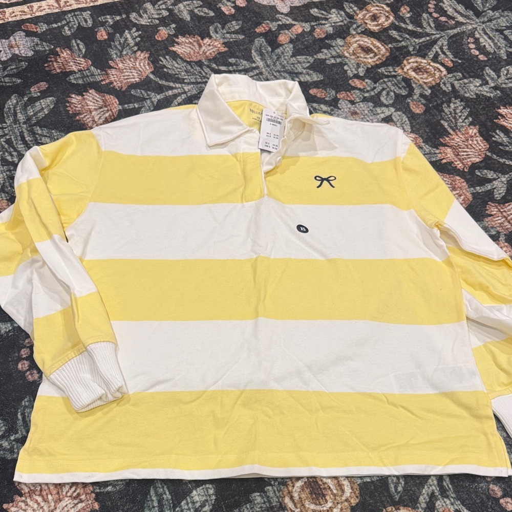 Hollister Rugby polo yellow and white NWT
